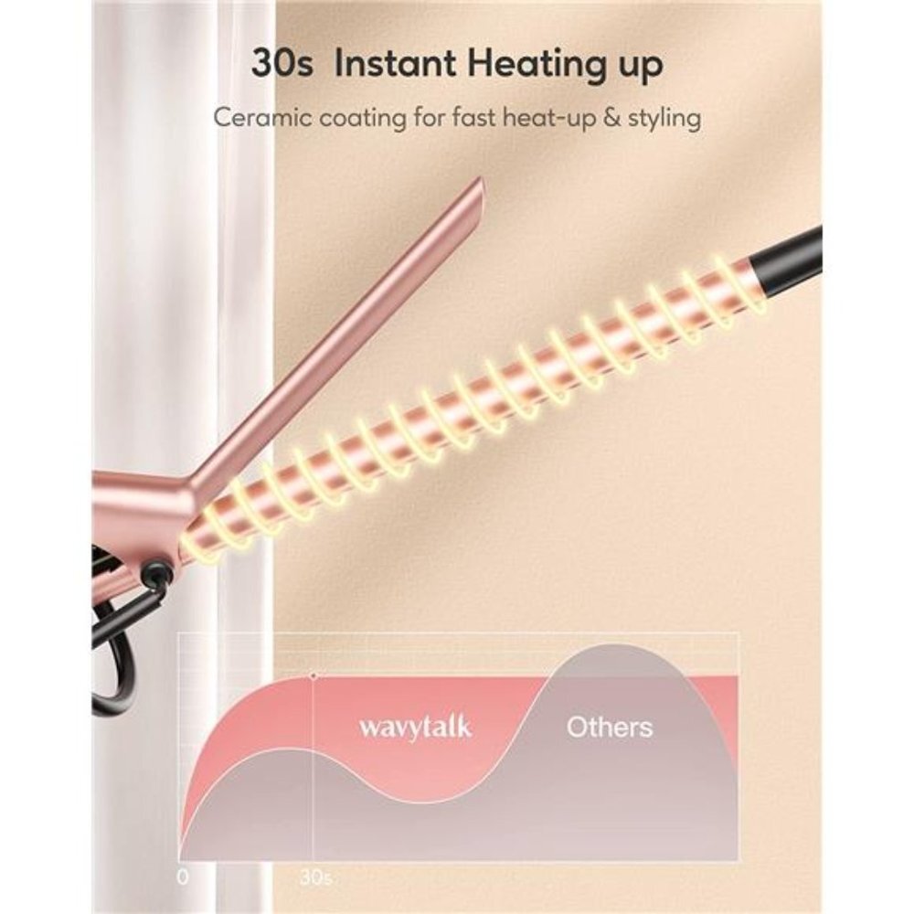 3/8 Inch Small Barrel Curling Iron, Ceramic Small Wand Curling Iron (Rose Pink)